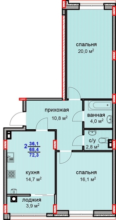 
  Продается 2-комн. квартира, 72.3 м², ЖК Суворов, дом 1
. Фото 2.