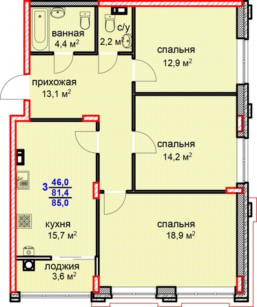 
  Продается 3-комн. квартира, 85 м², ЖК Суворов, дом 1
. Фото 2.
