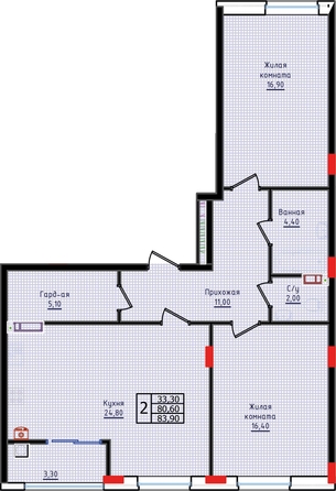 
  Продается 2-комн. квартира, 83.9 м², ЖК Суворов, дом 6
. Фото 2.