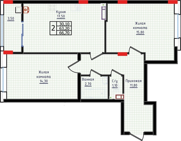 
  Продается 2-комн. квартира, 66.7 м², ЖК Суворов, дом 6
. Фото 2.