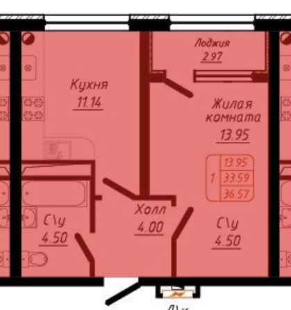 
  Продается 1-комн. квартира, 36.57 м², 40 лет Октября ул
. Фото 12.