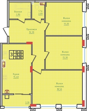 
  Продается 3-комн. квартира, 81.9 м², ЖК Суворов, дом 6
. Фото 2.