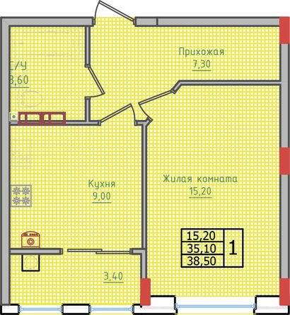 
  Продается 1-комн. квартира, 38.5 м², ЖК Суворов, дом 5
. Фото 2.