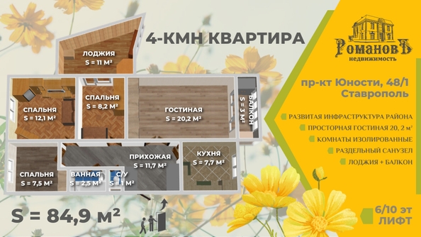 
  Продается 4-комн. квартира, 84.9 м², Юности пр-кт, д. 48/1
. Фото 1.