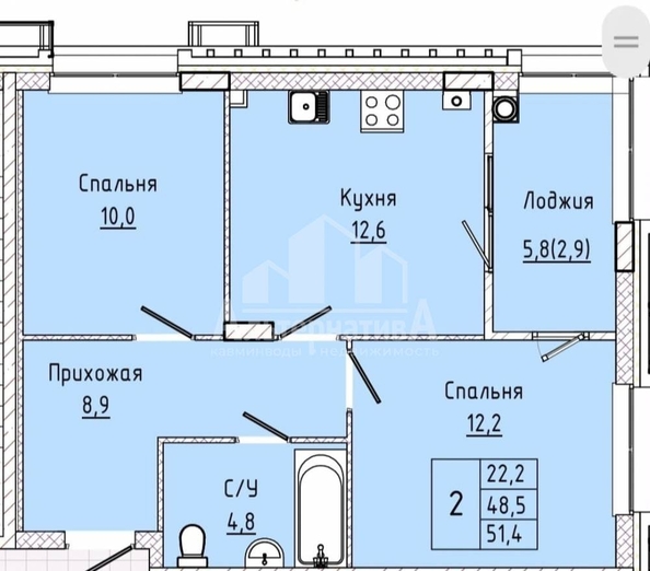 
  Продается 2-комн. квартира, 51.4 м², Катыхина ул
. Фото 1.