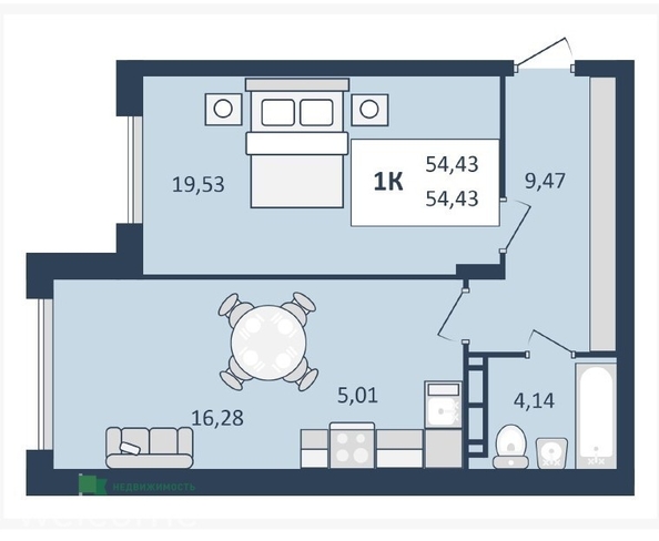 
  Продается 1-комн. квартира, 54.43 м², ЖК Клубный дом SKY (Скай)
. Фото 9.