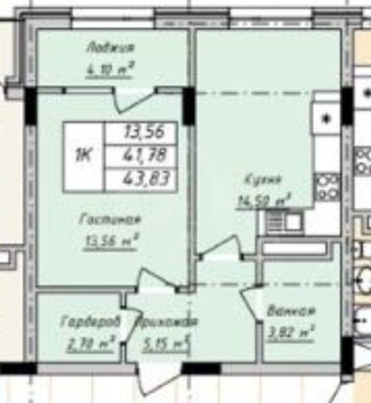 
  Продается 1-комн. квартира 43.8 м². Фото 2.
