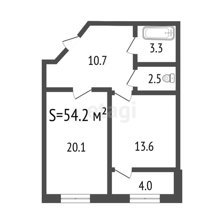 
   Продам 1-комнатную, 54.2 м², Уютный

. Фото 1.