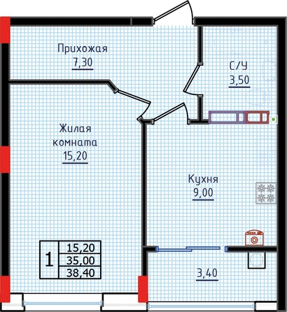 
  Продается 1-комн. квартира 38.4 м², в ЖК Суворов, дом 6. Фото 2.