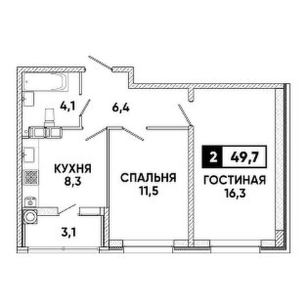 
   Продам 2-комнатную, 50.5 м², Павла Буравцева ул, 42

. Фото 3.