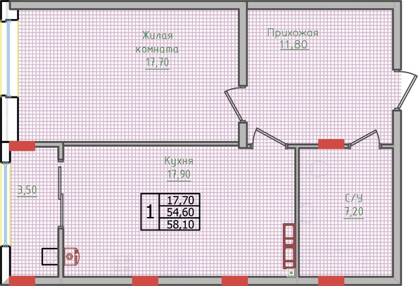 
   Продам 1-комнатную, 58.1 м², Суворов, дом 5

. Фото 2.