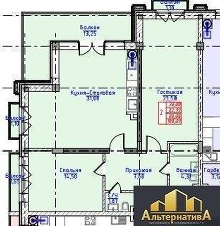 
   Продам 2-комнатную, 100 м², Виноградная ул

. Фото 4.