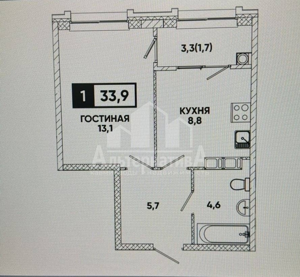 
   Продам 1-комнатную, 34 м², Катыхина ул

. Фото 5.