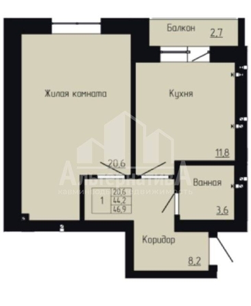 
  Продается 1-комн. квартира 46.9 м². Фото 2.