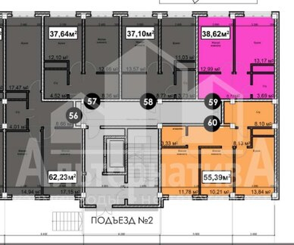 
   Продам 2-комнатную, 55.39 м², Благодатная ул

. Фото 6.