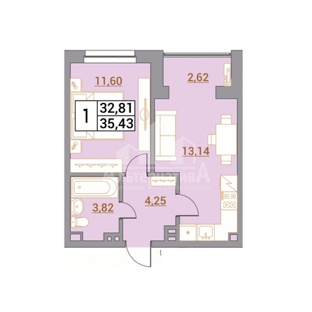
  Продается 1-комн. квартира, 35.43 м², Советская ул
. Фото 1.