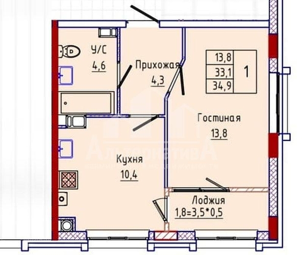 
  Продается 1-комн. квартира 34.9 м². Фото 13.