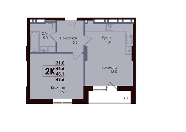 
  Продается 2-комн. квартира 47.81 м², в ЖК Академия, 1 этап. Фото 1.
