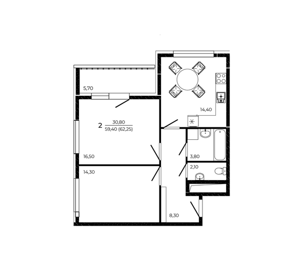 
  Продается 2-комн. квартира 62.25 м², в ЖК ПРИТЯЖЕНИЕ, литер 3. Фото 1.