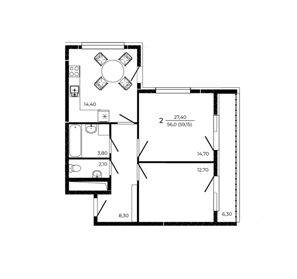 
  Продается 2-комн. квартира 59.15 м², в ЖК ПРИТЯЖЕНИЕ, литер 3. Фото 1.