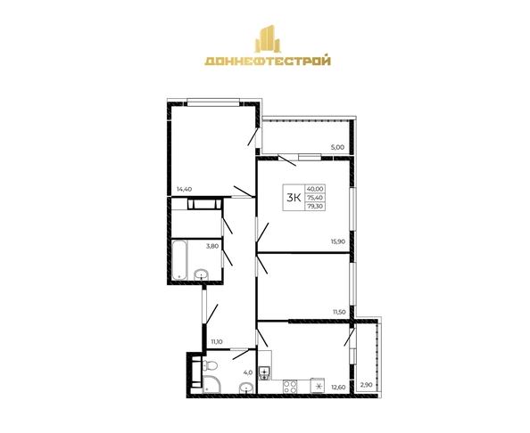 
  Продается 3-комн. квартира 79.3 м², в ЖК ПРИТЯЖЕНИЕ, литер 3. Фото 2.