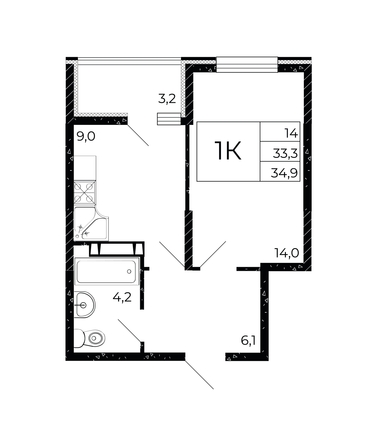 
  Продается 1-комн. квартира 34.55 м², в ЖК Флора, литера 3.1. Фото 1.