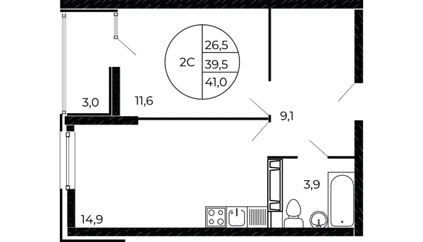 
  Продается 2-комн. квартира 40.45 м², в ЖК Флора, литера 1.3. Фото 1.