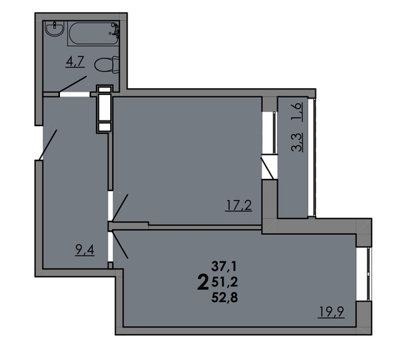 
  Продается 2-комн. квартира 52.95 м², в ЖК Грей, кв-л 11-2. Фото 1.