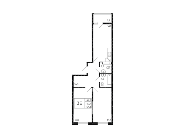 
  Продается 3-комн. квартира 64.4 м², в ЖК Флора, литера 2.1. Фото 2.