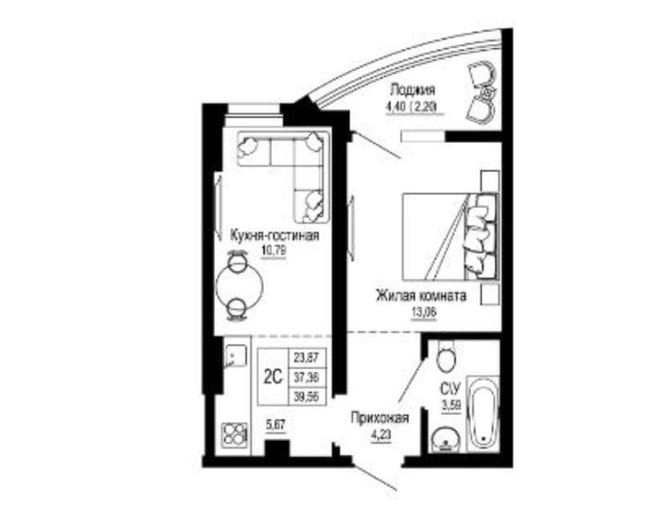 
  Продается 2-комн. квартира 39.56 м², в ЖК Донская Слобода. Фото 8.