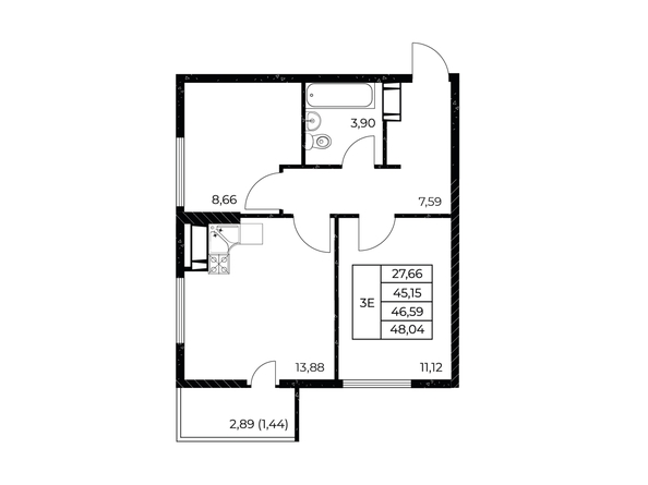 
  Продается 2-комн. квартира 48.04 м², в ЖК Звезда Столицы 2. Фото 1.