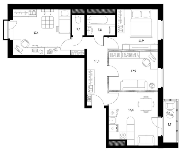 
  Продается 3-комн. квартира 77 м². Фото 21.