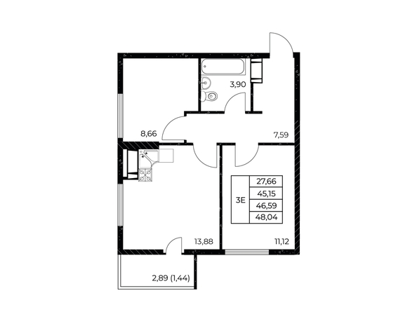 
  Продается 2-комн. квартира 48.04 м², в ЖК Звезда Столицы 2. Фото 1.