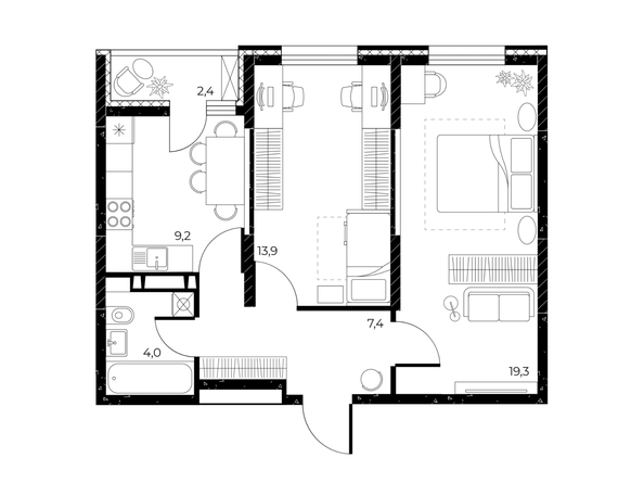 
  Продается 2-комн. квартира 55 м², в ЖК Панорама на Театральном, литера 1. Фото 1.
