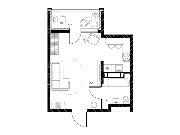 
  Продается студия 27.5 м², в ЖК Панорама на Театральном, литера 1. Фото 1.