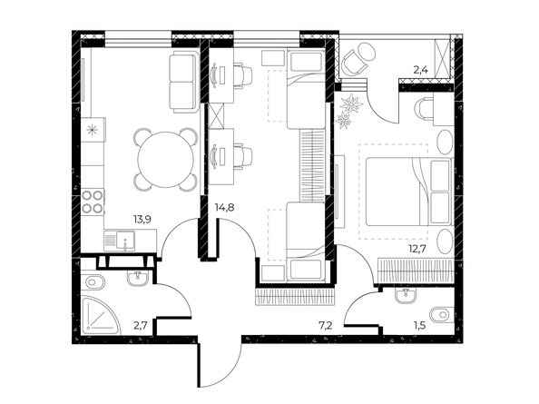 
  Продается 2-комн. квартира 54 м², в ЖК Панорама на Театральном, литера 1. Фото 1.