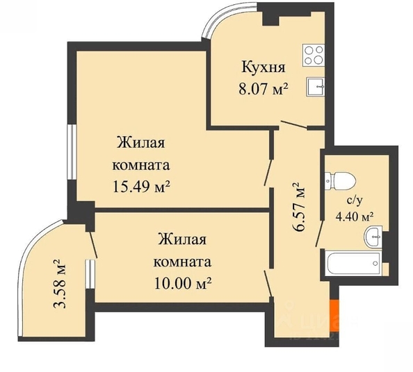 
   Продам 2-комнатную, 48.8 м², Астрономический пер, 7

. Фото 1.