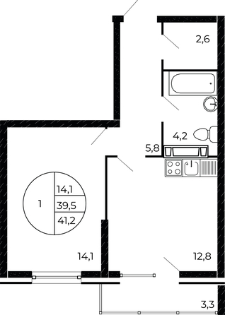 
   Продам 1-комнатную, 41.2 м², Флора, литера 1.3

. Фото 2.