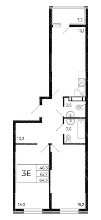 
   Продам 3-комнатную, 64.3 м², Флора, литера 2.1

. Фото 1.