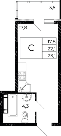 
   Продам студию, 23.1 м², Флора, литера 2.1

. Фото 1.