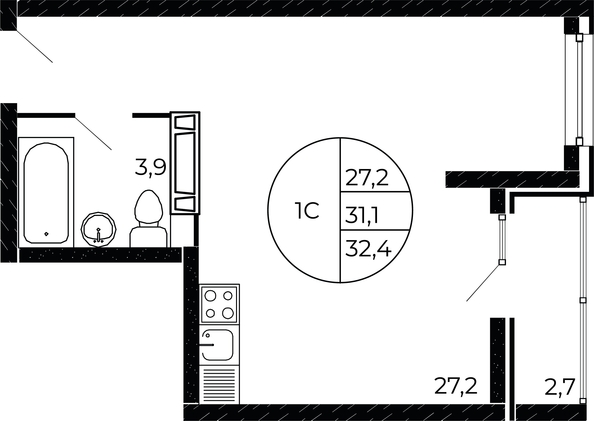 
   Продам студию, 32.4 м², Флора, литера 1.3

. Фото 2.