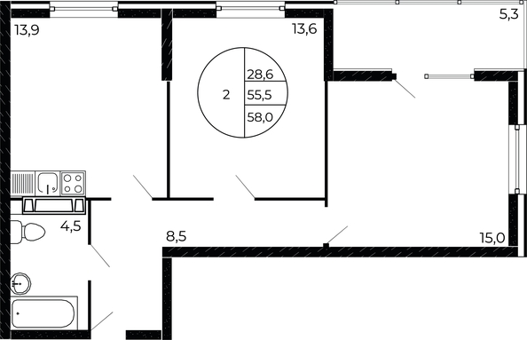 
   Продам 2-комнатную, 58 м², Флора, литера 1.1

. Фото 1.