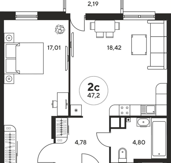 
   Продам 2-комнатную, 47.1 м², Нансена ул, 2

. Фото 4.