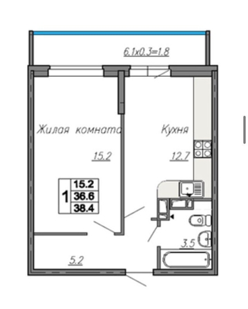 
   Продам 1-комнатную, 38.4 м², Нансена ул, 83с3

. Фото 1.