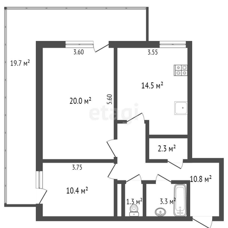 
   Продам 2-комнатную, 62.3 м², Мира ул, 1

. Фото 1.