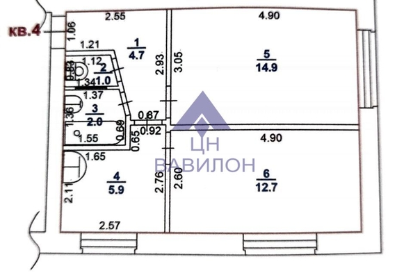 
   Продам 2-комнатную, 41.2 м², 

. Фото 4.