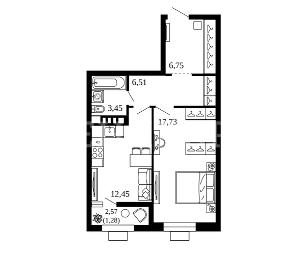 
   Продам 1-комнатную, 46.9 м², Согласия ул, 25

. Фото 1.