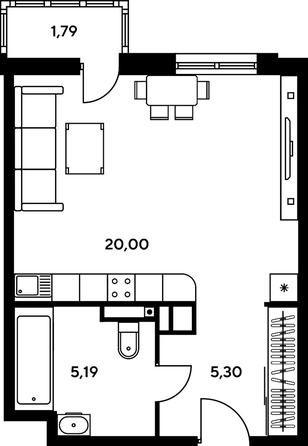 
   Продам студию, 32.12 м², Гринсайд, 4.1-4.3

. Фото 1.