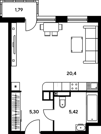 
   Продам студию, 32.73 м², Гринсайд, 4.1-4.3

. Фото 1.