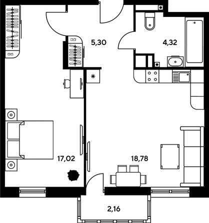 
   Продам 2-комнатную, 47.06 м², Гринсайд, 4.1-4.3

. Фото 1.